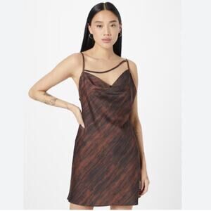MOTEL Satin Marble Mini Dress Brown and Black Strappy Mini Dress Size XS